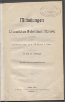Mitteilungen der Litterarischen Gesellschaft Masovia 1910 Jg. 16 H. 16