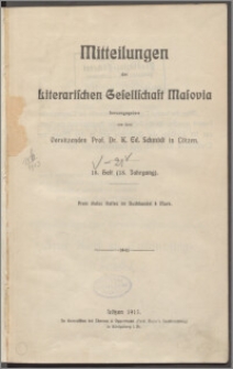 Mitteilungen der Litterarischen Gesellschaft Masovia 1913 Jg. 18 H. 18