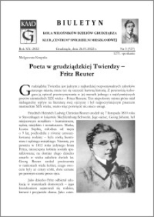Biuletyn Koła Miłośników Dziejów Grudziądza 2022, Rok XX nr 3 (727) : Poeta w grudziądzkiej Twierdzy - Fritz Reuter