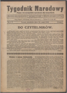 Tygodnik Narodowy : pismo chrześcijańsko-narodowe dla wszystkich 1923.05.20, R. 1 nr 1