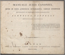 Manuale Juris Canonici, quod in usum auditorum quinquaginta tabulis synopticis delineavit et brevibus notis illustravit