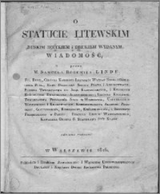 O statucie litewskim : ruskim językiem i drukiem wydanym wiadomość : z dwiema rycinami