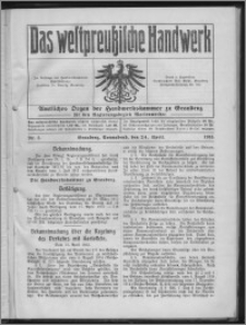 Das Westpreussische Handwerk : Amtliches Organ der Handwerkskammer zu Graudenz für den Regierungsbezirk Marienwerder 1915, R. 1, Nr 3
