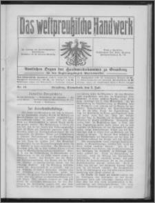 Das Westpreussische Handwerk : Amtliches Organ der Handwerkskammer zu Graudenz für den Regierungsbezirk Marienwerder 1915, R. 1, Nr 13