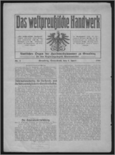 Das Westpreussische Handwerk : Amtliches Organ der Handwerkskammer zu Graudenz für den Regierungsbezirk Marienwerder 1916, R. 2, Nr 2