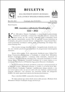 Biuletyn Koła Miłośników Dziejów Grudziądza 2022 : 800. rocznica założenia Grudziądza 1222-2022