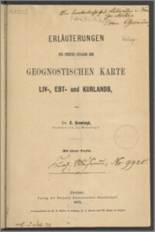 Erläuterungen zur zweiten Ausgabe der Geognostischen Karte Liv-, Est- und Kurlands