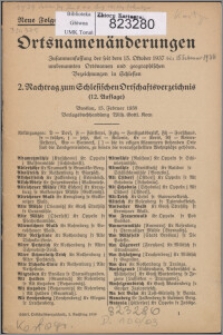 Nachtrag zum Schlesischen Ortschaftsverzeichnis, Breslau, 15 Februar 1938