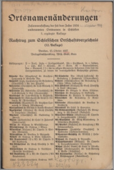 Nachtrag zum Schlesischen Ortschaftsverzeichnis, Breslau, 15 Oktober 1937