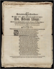 Seines Hertz-geliebten Herrn Grosz-Vaters, Als Des ... Hrn. Johann Nogge[n], Wohlverdienten Raths-Eltesten und Ober-Cämmerers der Stadt Thorn, geschwinden und höchst-schmertzlichen doch auch seeligen Todes-Fall / Wolte Mit diesen eilfertigen Zeilen beklagen, und seine kindliche Wehmuth gebührend bezeugen, Dessen gehorsamster Enckel Johann Zerneke