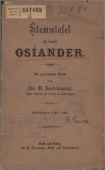 Stammtafel der Familie Osiander : ein genealogischer Versuch