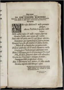 Epigramma Læticiæ Et Honori [...] Dn. Ioh. Godofr. Roesneri Præ-Cos. Præs. Et Protosch. [...] Diem Onomasticum Festo S. Joh. Bapt. Feliciter Celebrantis, Inscriptum