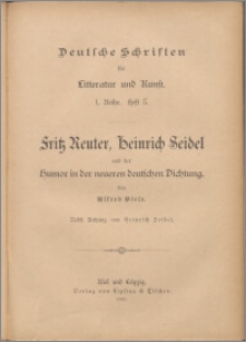Fritz Reuter, Heinrich Seidel und der Humor in der neueren deutschen Dichtung