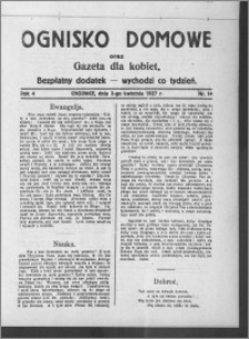 Ognisko Domowe : gazeta dla kobiet : bezpłatny dodatek : wychodzi co tydzień 1927.04.03, R. 4, nr 14