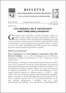 Biuletyn Koła Miłośników Dziejów Grudziądza 2023, Rok XXI nr 14 : Oni urodzili się w Grudziądzu : znani i mniej znani grudziądzanie