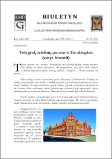 Biuletyn Koła Miłośników Dziejów Grudziądza 2023, Rok XXI nr 32 : Telegraf, telefon, poczta w Grudziądzu (zarys historii)