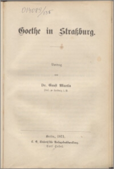 Goethe in Straßburg : Vortrag