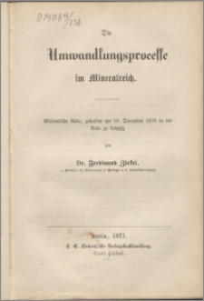 Die Umwandlunsprocesse im Mineralreich