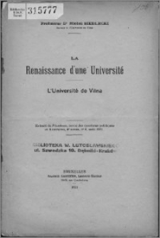 La Renaissance d'une Université : L'Université de Vilna