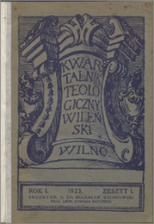 Kwartalnik Teologiczny Wileński 1923, R. 1, z. 1