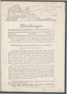 Mitteilungen des Vereins für die Geschichte von Ost- und Westpreussen. Jg. 7 (1932) Nr. 1