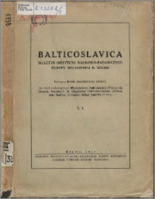 Balticoslavica 1933, T. 1