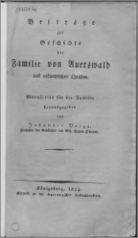 Beiträge zur Geschichte der Familie von Auerswald aus urkundlichen Quellen