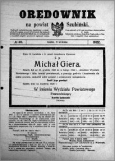 Orędownik na powiat Szubiński 1922.04.15 R.3 nr 30