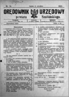 Orędownik Urzędowy powiatu Szubińskiego 1923.09.12 R.4 nr 74