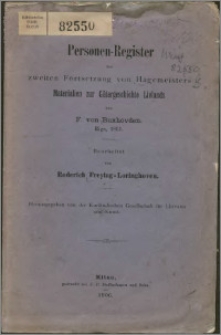 Personen-Register zur zweiten Fortsetzung von Hagemeisters Materialien zur Gütergeschichte Livlands von F. von Buxhövden