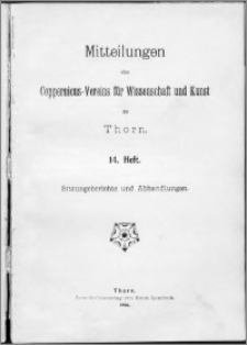 Mitteilungen des Coppernicus-Vereins für Wissenschaft und Kunst zu Thorn. H. 14.