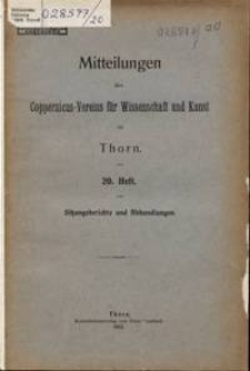 Mitteilungen des Coppernicus-Vereins für Wissenschaft und Kunst zu Thorn. H 20.