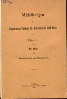 Mitteilungen des Coppernicus-Vereins für Wissenschaft und Kunst zu Thorn. H. 22.
