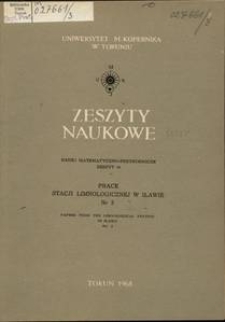 Zeszyty Naukowe Uniwersytetu Mikołaja Kopernika w Toruniu. Nauki Matematyczno-Przyrodnicze. Prace Stacji Limnologicznej w Iławie, z. 3, 1968