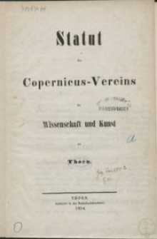 Statut des Copernicus-Vereins für Wissenschaft und Kunst zu Thorn