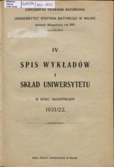 Spis Wykładów i Skład Uniwersytetu w roku akademickim 1921-1922, 4