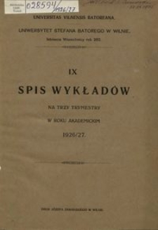 Spis Wykładów na Trzy Trymestry w Roku Akademickim 1926-1927, 9