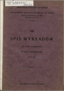 Spis Wykładów na Trzy Trymestry w Roku Akademickim 1929-1930, 12