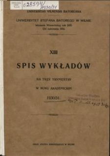 Spis Wykładów na Trzy Trymestry w Roku Akademickim 1930-1931, 13