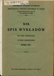 Spis Wykładów na Trzy Trymestry w Roku Akademickim 1936-1937, 19