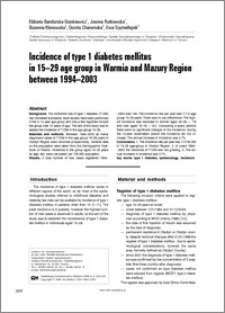 Incidence of type 1 diabetes mellitus in 15-29 age group in Warmia and Mazury Region between 1994-2003