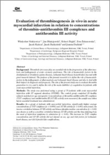 Evaluation of thrombinogenesis in vivo in acute myocardial infraction in relation to concetrations of thrombin-antithrombin III complexes and antitrombin III activity