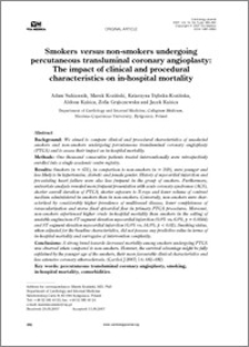 Smokers versus non-smokers undergoing percutaneous transluminal coronary angioplasty: The impact of clinical and procedural characteristics on in-hospital mortality