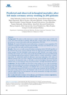Predicted and observed in-hospital mortality after left main coronary artery stenting in 204 patients