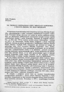 Na tropach nieznanego listu Mikołaja Kopernika i innych źródeł do jego biografii