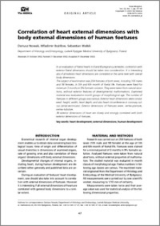 Correlation of heart external dimensions with body external dimensions of human foetuses