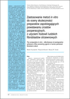 Zastosowanie metod in vitro do oceny skuteczności preparatów zapobiegających powstawaniu zrostów pooperacyjnych, z użyciem hodowli fibroblastów otrzewnowych