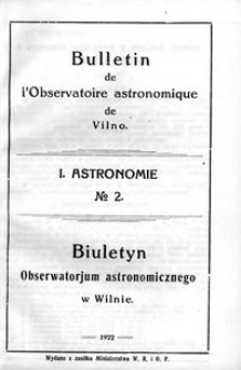 Bulletin de l'Observatoire Astronomique de Wilno. 1 Astronomie T. 1 no 2 (1922)