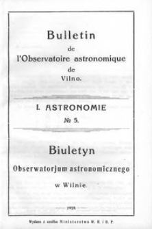Bulletin de l'Observatoire Astronomique de Wilno. 1 Astronomie T. 1 no 5 (1924)