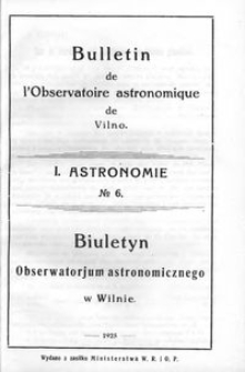 Bulletin de l'Observatoire Astronomique de Wilno. 1 Astronomie T. 1 no 6 (1925)